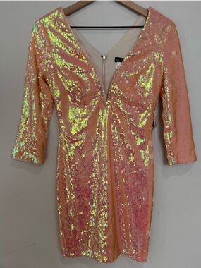 NWT VENUS Iridescent‎ Pink Sequin Body Con Mini Dress Size XS Party